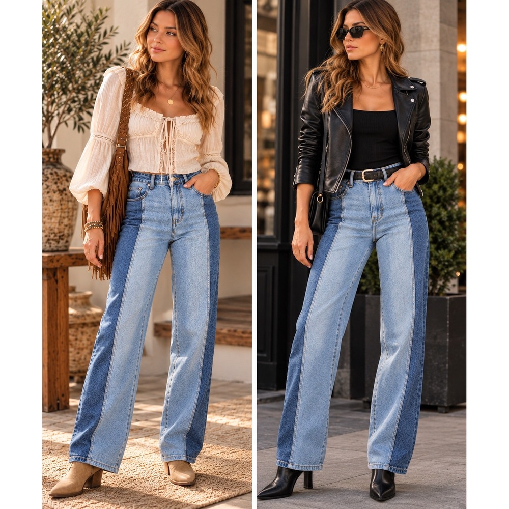 PacSun Y2K Two Tone Colorblock Baggy Straight Jeans
